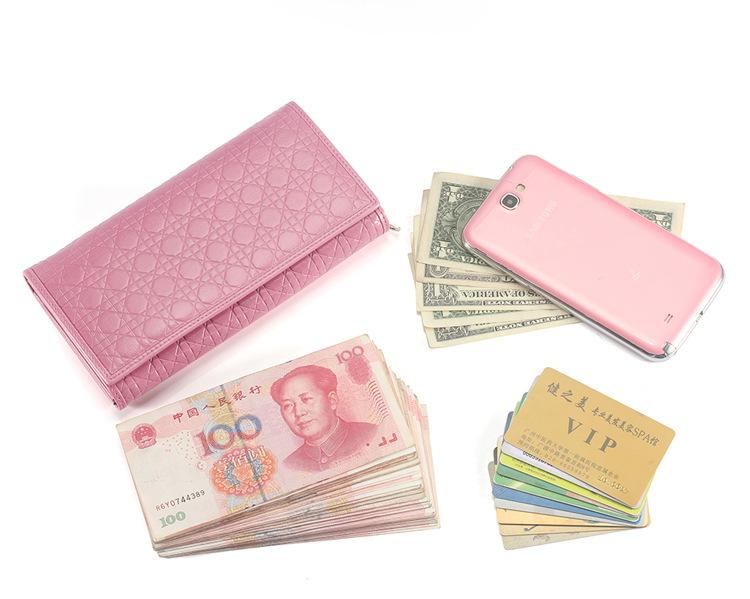 Quilted Embossed Pattern Top Grain Wax Leather Wallet Purse For Women bags WAAMII   