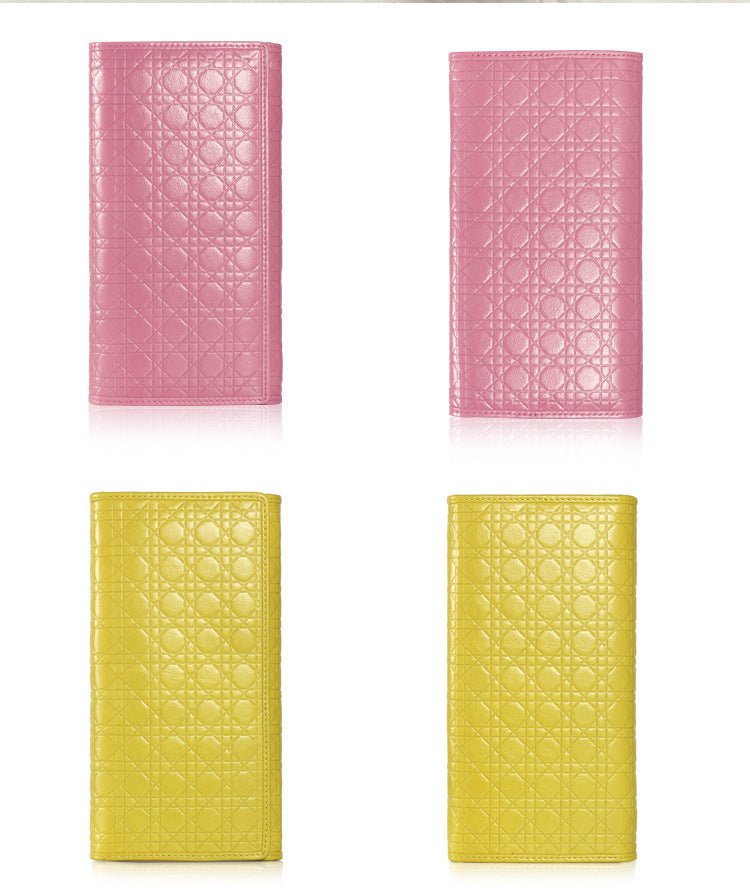 Quilted Embossed Pattern Top Grain Wax Leather Wallet Purse For Women bags WAAMII   
