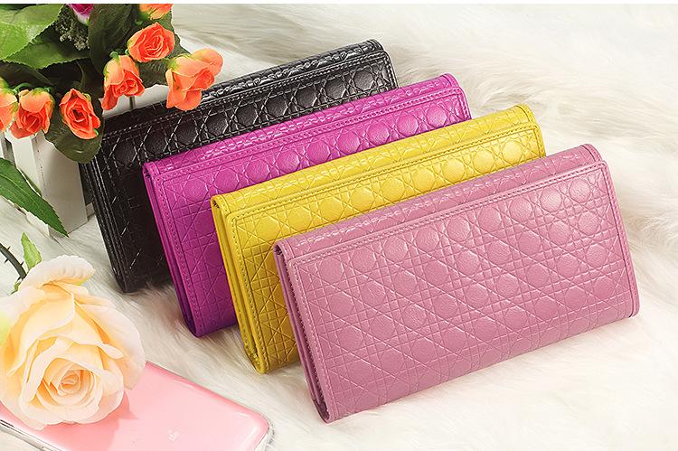 Quilted Embossed Pattern Top Grain Wax Leather Wallet Purse For Women bags WAAMII   