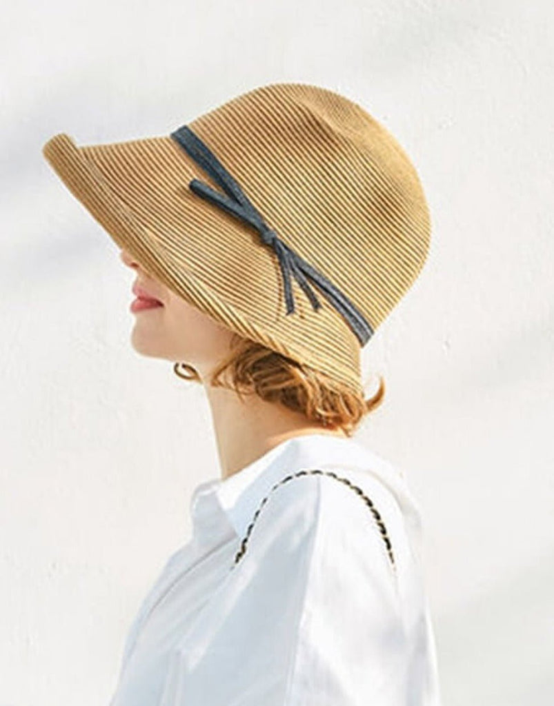 Raffia Straw Hats Crimping Beach Ladies Hat Accessories WAAMII light coffee  
