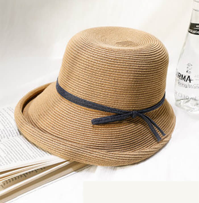 Raffia Straw Hats Crimping Beach Ladies Hat Accessories WAAMII   