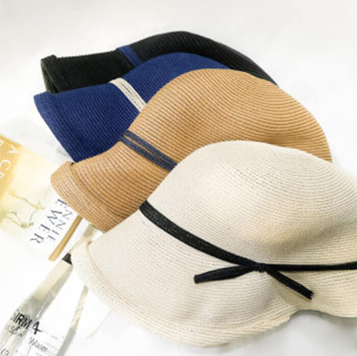 Raffia Straw Hats Crimping Beach Ladies Hat Accessories WAAMII   