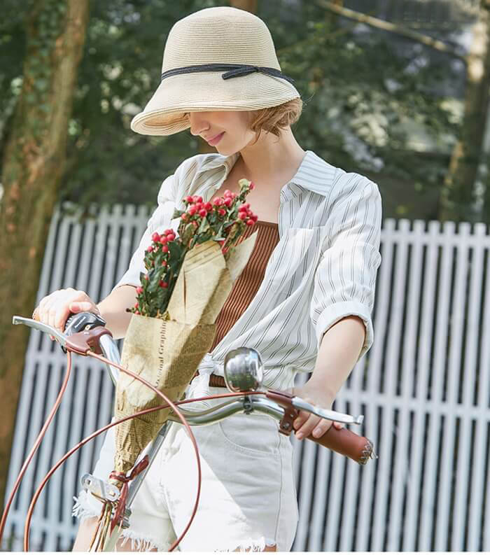 Raffia Straw Hats Crimping Beach Ladies Hat Accessories WAAMII   