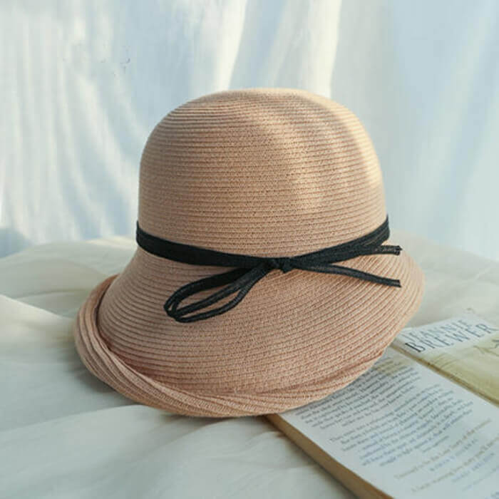 Raffia Straw Hats Crimping Beach Ladies Hat Accessories WAAMII Pink  