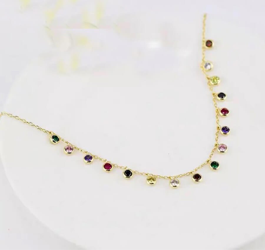 Gold Plated Rainbow AAA CZ Tennis Chain Necklace Choker | WAAMII