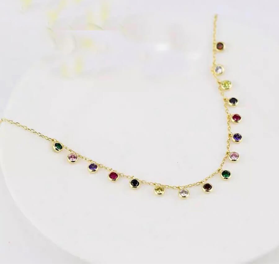Rainbow AAA Cubic Zirconia Fancy Round Drop Necklace Jewelry WAAMII   