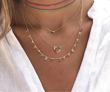 Rainbow AAA Cubic Zirconia Fancy Round Drop Necklace - - Luxury Jewelry by WAAMII