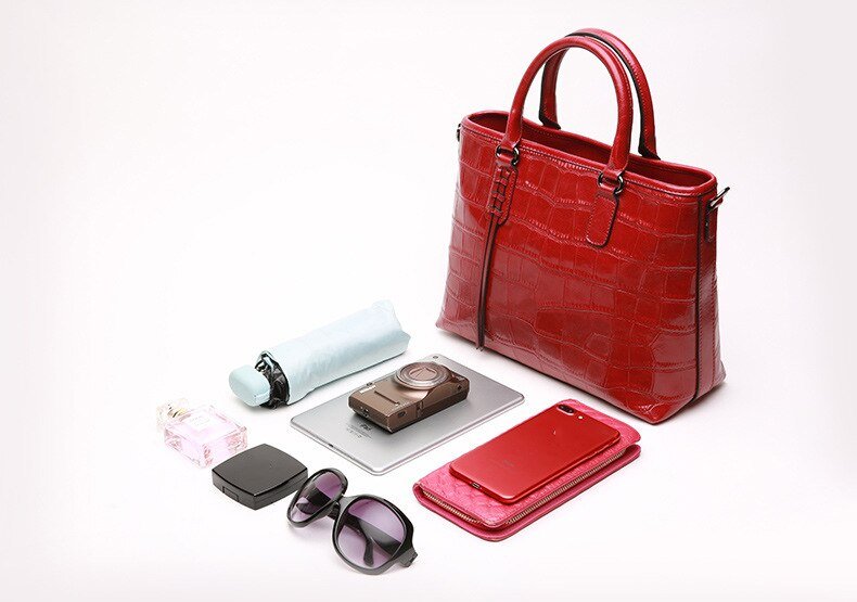 Red/Black/Brown Croco Genuine Leather Satchel Handbag With Braided Tassels bags WAAMII   