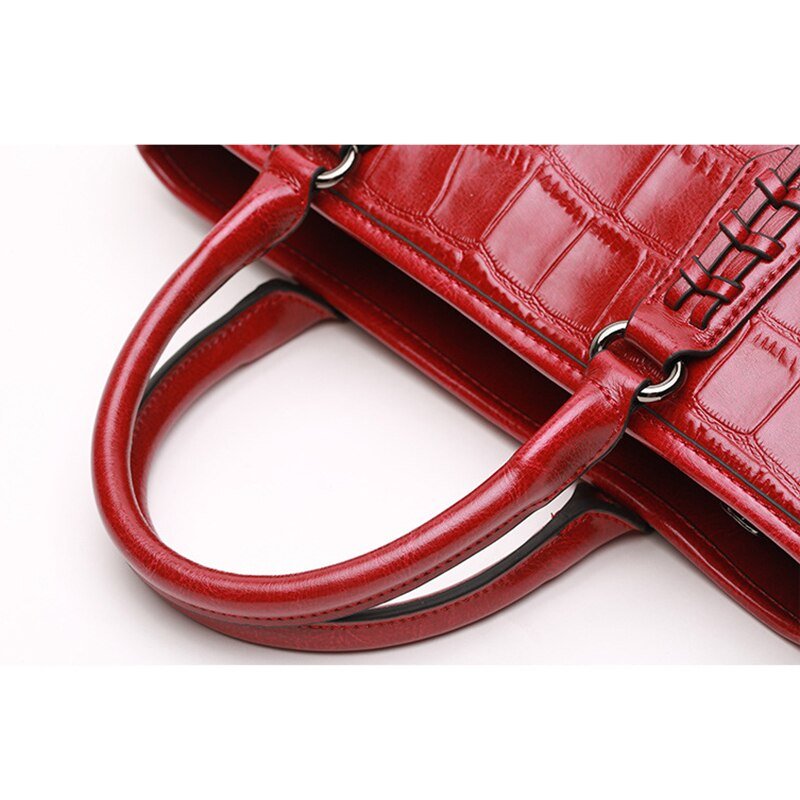 Red/Black/Brown Croco Genuine Leather Satchel Handbag With Braided Tassels bags WAAMII   