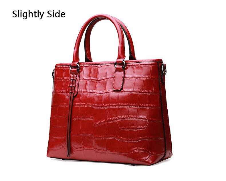 Red/Black/Brown Croco Genuine Leather Satchel Handbag With Braided Tassels bags WAAMII   