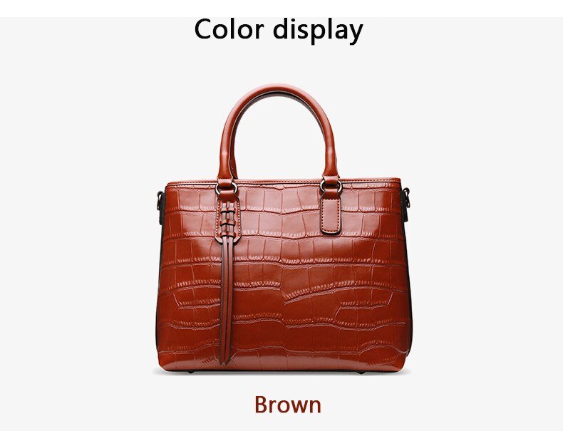 Red/Black/Brown Croco Genuine Leather Satchel Handbag With Braided Tassels bags WAAMII   