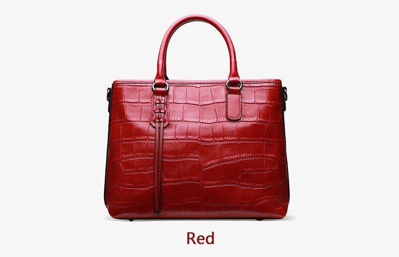 Red/Black/Brown Croco Genuine Leather Satchel Handbag With Braided Tassels bags WAAMII   