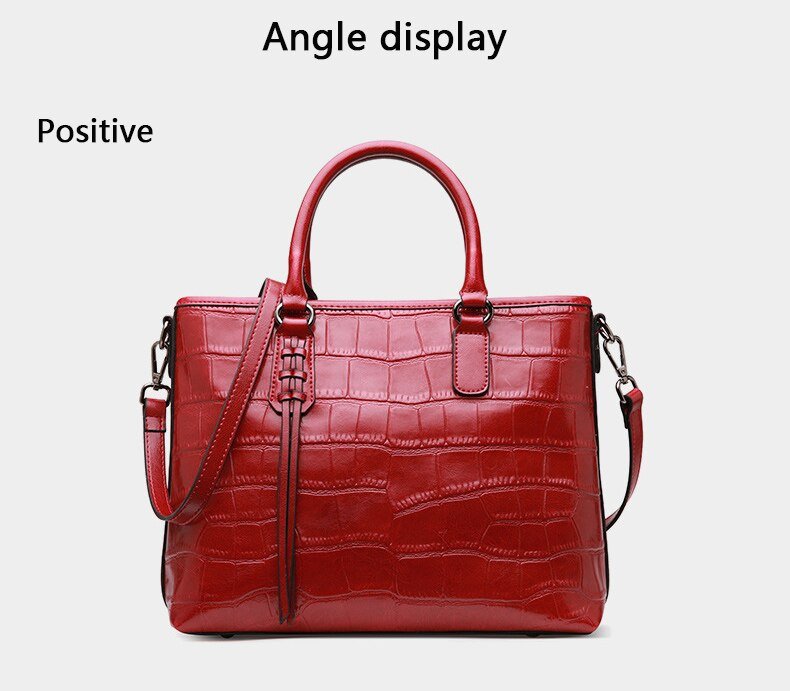 Red/Black/Brown Croco Genuine Leather Satchel Handbag With Braided Tassels bags WAAMII   