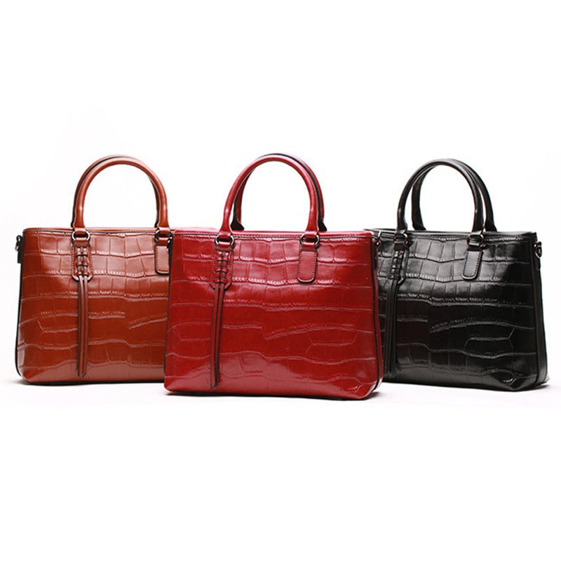 Red/Black/Brown Croco Genuine Leather Satchel Handbag With Braided Tassels bags WAAMII   
