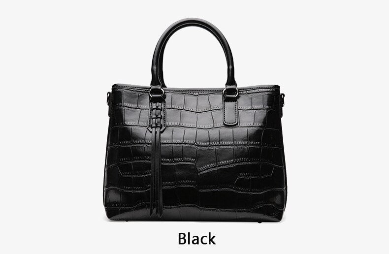 Red/Black/Brown Croco Genuine Leather Satchel Handbag With Braided Tassels bags WAAMII   
