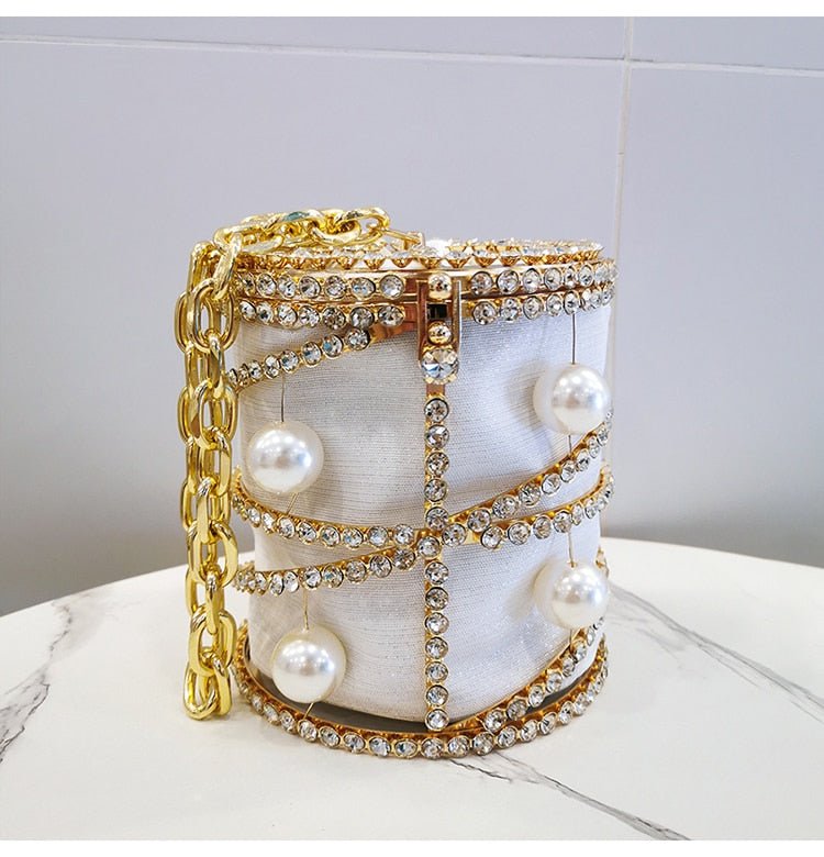 Rhinestones Big Pearls  Metal Cage Clutch bags WAAMII   