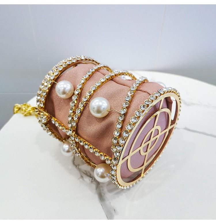 Women Fashion Sparkling Rhinestone Evening Bag Metal Bracelet