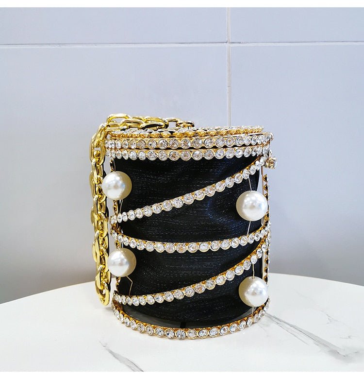 Rhinestones Big Pearls  Metal Cage Clutch bags WAAMII   