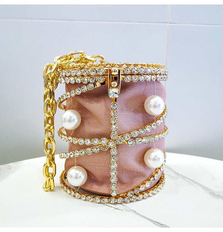 Rhinestones Big Pearls  Metal Cage Clutch bags WAAMII   