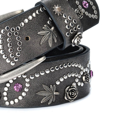 Rivet Rhinestone Studded Women Leather Belt For Jeans Pants - - Luxury Accessories by WAAMII