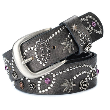 Rivet Rhinestone Studded Women Leather Belt For Jeans Pants - - Luxury Accessories by WAAMII