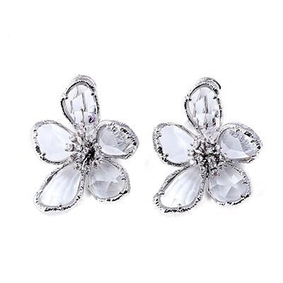 Royal Crystal Rhinestone Flower Stud Earrings Jewelry WAAMII white crystal  