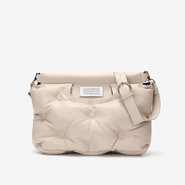 Ruched Ruffles Shoulder Cloud Space Cotton Down Crossbody Quilted Handbag bags WAAMII Beige 34-10-27cm 