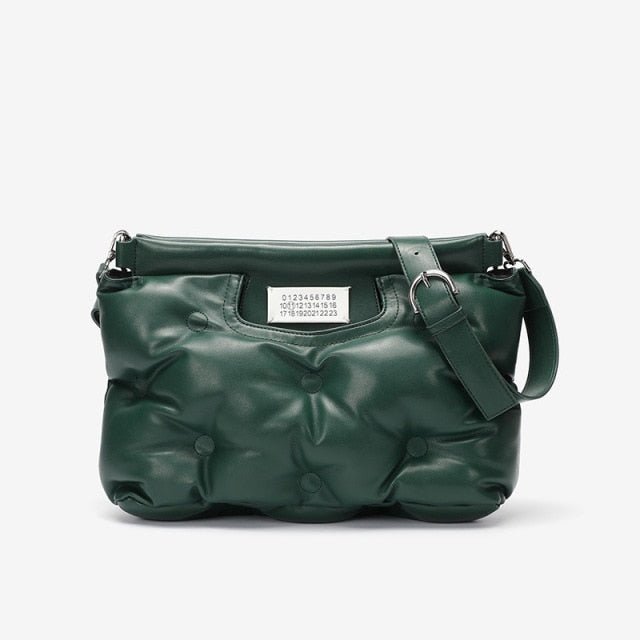 Ruched Ruffles Shoulder Cloud Space Cotton Down Crossbody Quilted Handbag bags WAAMII Green 34-10-27cm 
