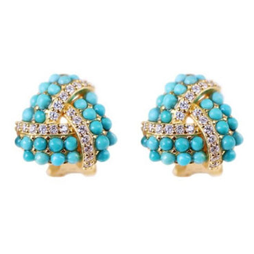 S925 Plating 18K Gold Vintage Natural Turquoise Stud Clips - - Luxury Jewelry by WAAMII