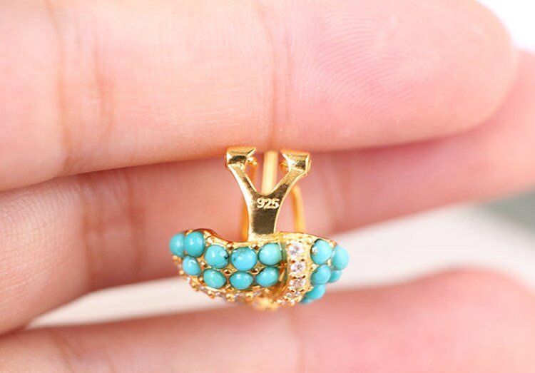 S925 Plating 18K Gold Vintage Natural Turquoise Stud Clips Jewelry WAAMII   