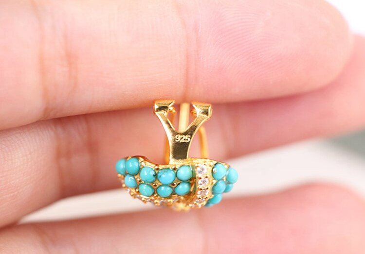 S925 Plating 18K Gold Vintage Natural Turquoise Stud Clips Jewelry WAAMII   