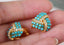 S925 Plating 18K Gold Vintage Natural Turquoise Stud Clips Jewelry WAAMII   