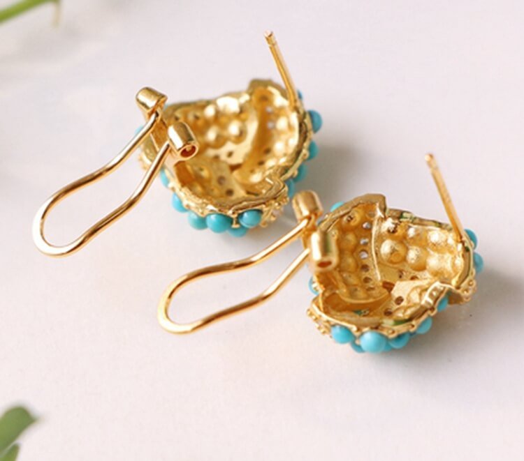 S925 Plating 18K Gold Vintage Natural Turquoise Stud Clips Jewelry WAAMII   