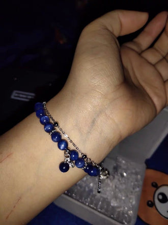 S925 Sterling Silver Genuine Blue Kyanite Semi-precious Healing Crystal Beads Bracelet - - Luxury Jewelry by WAAMII