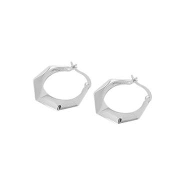 S925 Sterling Silver Geometric Polygonal Hoop Earrings - Silver EB084 Big Size - Luxury Jewelry by WAAMII