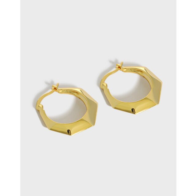S925 Sterling Silver Geometric Polygonal Hoop Earrings - Gold Plated EB084 Big Size - Luxury Jewelry by WAAMII