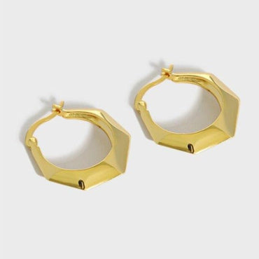 S925 Sterling Silver Geometric Polygonal Hoop Earrings - - Luxury Jewelry by WAAMII