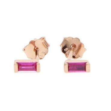 S925 Sterling Silver Minimalist Brief Geometic Bar Gemstone Stud Earrings - Rose gold red stone - Luxury Jewelry by WAAMII