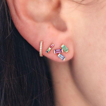 S925 Sterling Silver Minimalist Brief Geometic Bar Gemstone Stud Earrings - - Luxury Jewelry by WAAMII