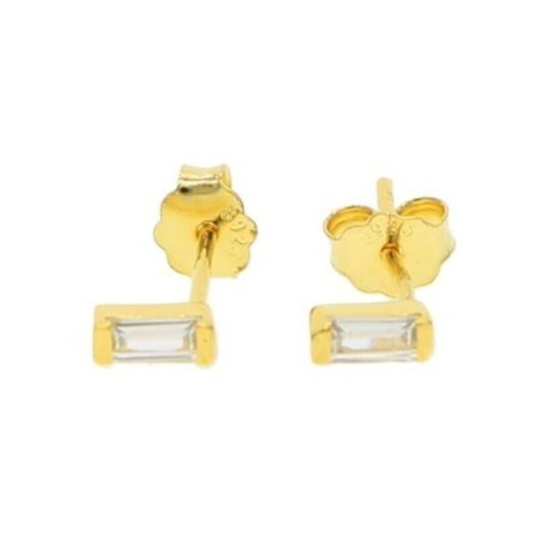 S925 Sterling Silver Minimalist Brief Geometic Bar Gemstone Stud Earrings Jewelry WAAMII Gold white stone  