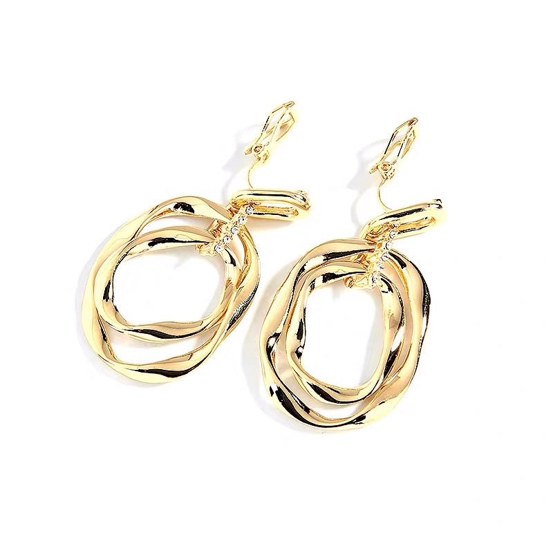 S925 Sterling Silver Post Gold-tone Circle Earrings Jewelry WAAMII   