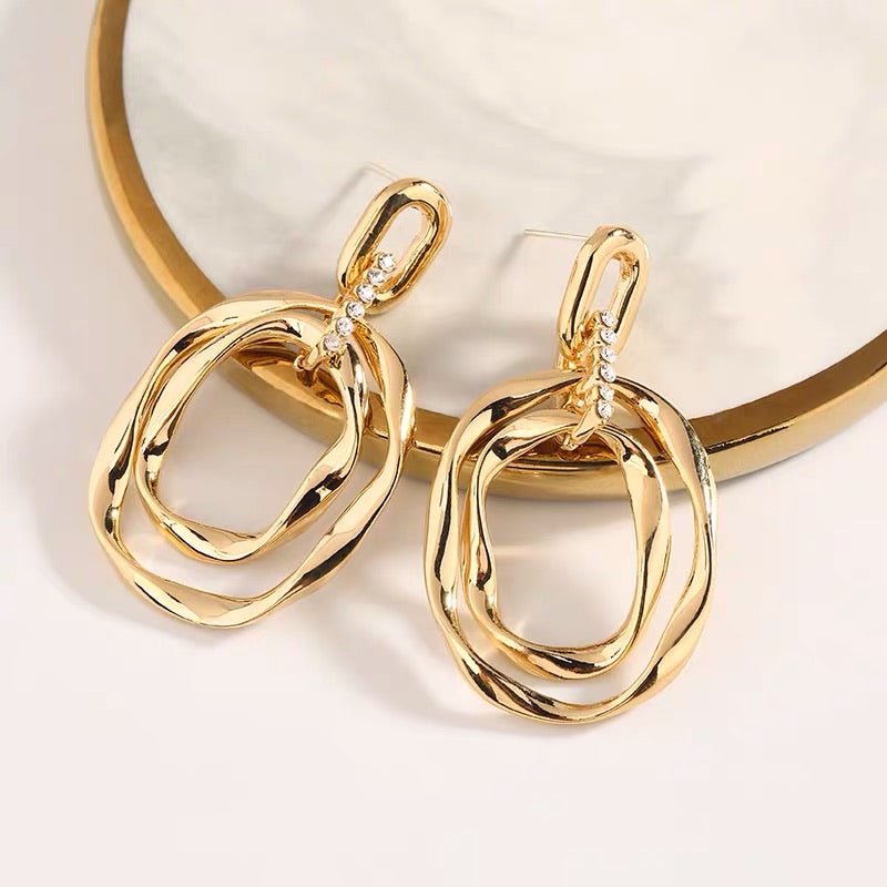 S925 Sterling Silver Post Gold-tone Circle Earrings - - Luxury Jewelry by WAAMII