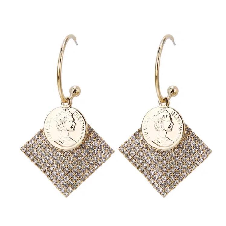 S925 Sterling Silver Post Gold-tone Coin Earrings - - Luxury Jewelry by WAAMII