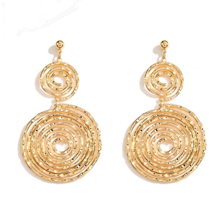 S925 Sterling Silver Post Gold-Tone Double Circle Dangle Earrings Jewelry WAAMII   