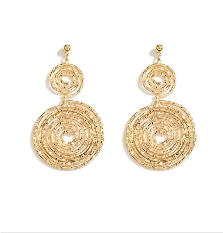 S925 Sterling Silver Post Gold-Tone Double Circle Dangle Earrings Jewelry WAAMII   