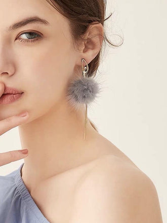 S925 Sterling Silver Post Gray Plush Earrings - - Luxury Jewelry by WAAMII
