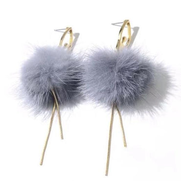 S925 Sterling Silver Post Gray Plush Earrings - - Luxury Jewelry by WAAMII