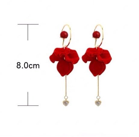 S925 Sterling Silver Post Red Wine Rose Velvet Tassel Earrings - - Luxury Jewelry by WAAMII