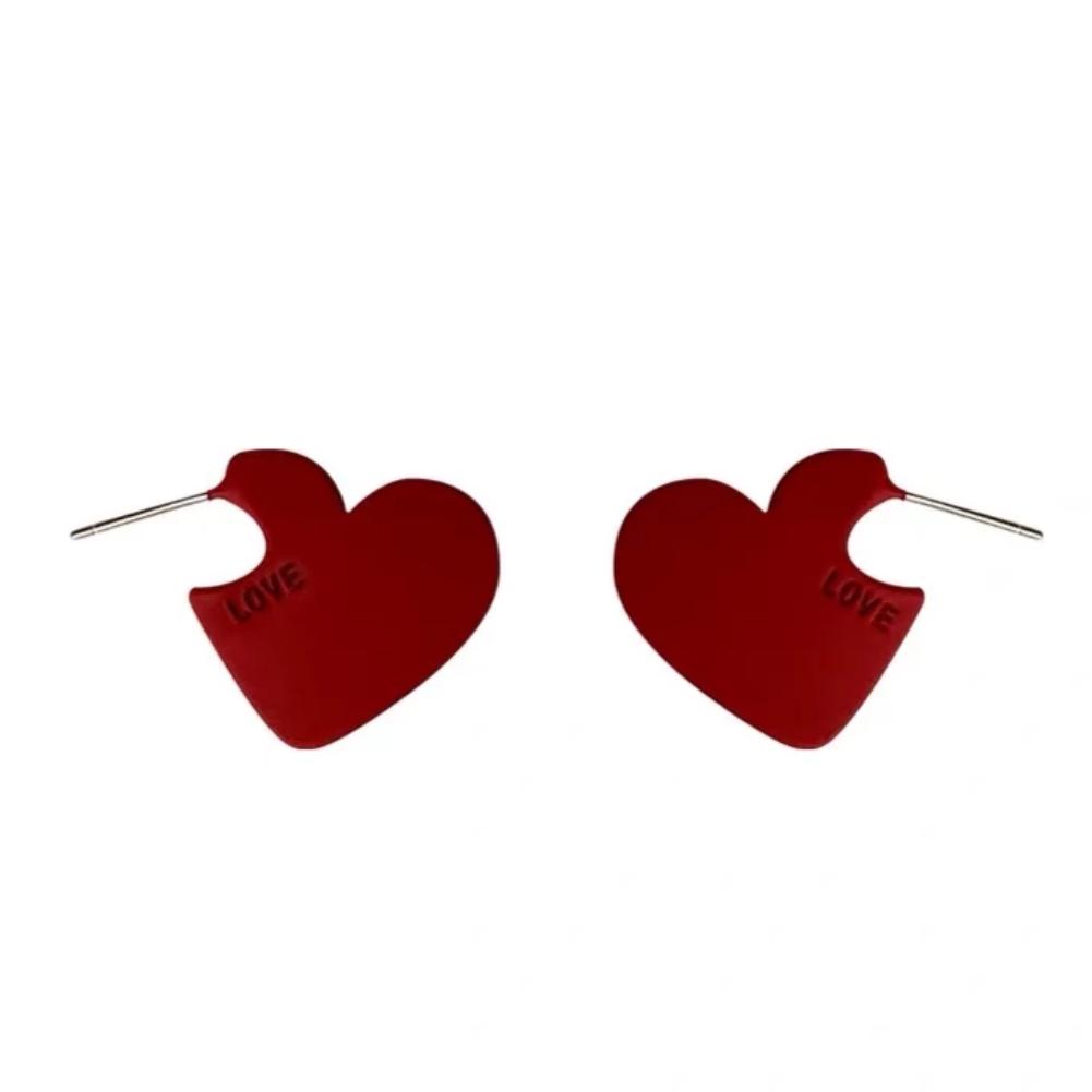 S925 Sterling Silver Post Simplicity Heart Stud Earrings-Red Jewelry WAAMII   