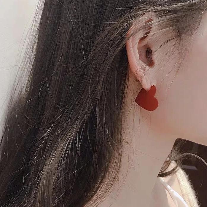 S925 Sterling Silver Post Simplicity Heart Stud Earrings-Red Jewelry WAAMII   